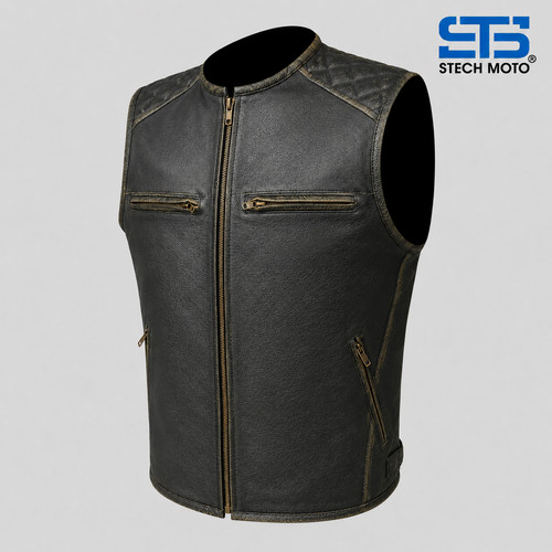 Moto gilet pelle tech st - in,
