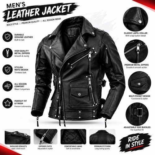 Giacca moto uomo vera - giacca, pelle